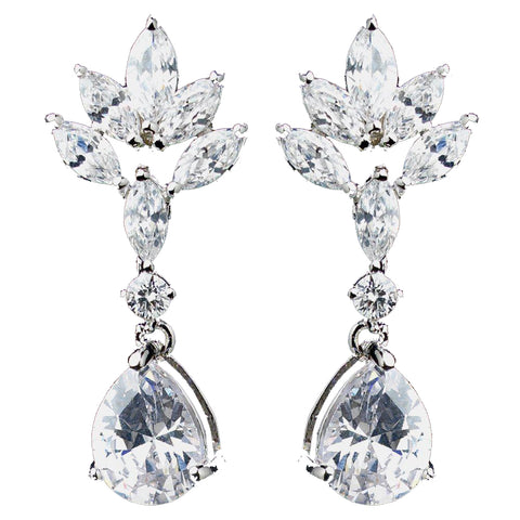 Rhodium Clear Marquise & Pear CZ Drop Bridal Wedding Earrings 9598