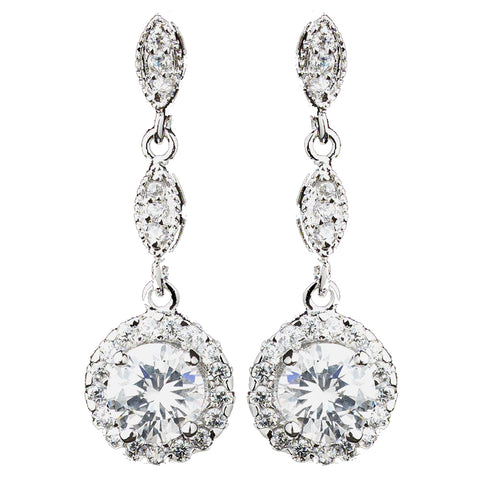 Rhodium Clear Round CZ Dangle Bridal Wedding Earrings 9599