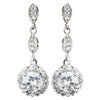 Rhodium Clear Round CZ Dangle Bridal Wedding Earrings 9599