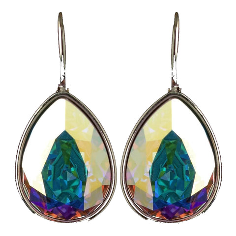Silver AB Swarovski Crystal Element Teardrop Leverback Bridal Wedding Earrings 9602