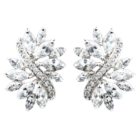 Rhodium Clear Marquise CZ Stud Bridal Wedding Earrings 9620