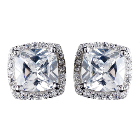 11mm Sterling Silver Princess Clear CZ Crystal Stud Bridal Wedding Earrings