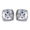 11mm Sterling Silver Princess Clear CZ Crystal Stud Bridal Wedding Earrings
