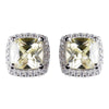 11mm Sterling Silver Princess Light Yellow Topaz CZ Crystal Stud Bridal Wedding Earrings