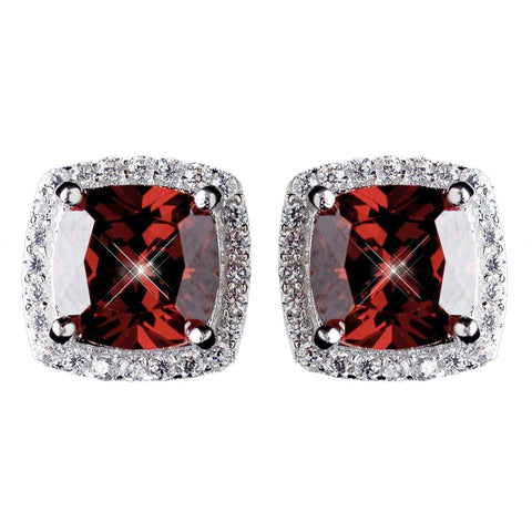 11mm Sterling Silver Princess Siam CZ Crystal Stud Bridal Wedding Earrings