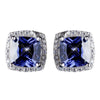 11mm Sterling Silver Princess Tanzanite CZ Crystal Stud Bridal Wedding Earrings