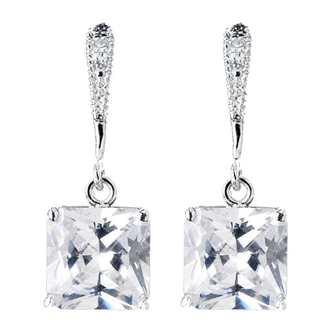 8mm Sterling Silver Princess Clear CZ Crystal Drop Bridal Wedding Earrings sample