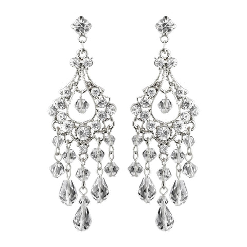 Swarovski Crystal & Rhinestone Chandelier Rhodium Bridal Wedding Earrings