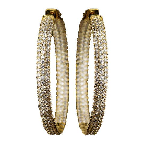 Gold Clear 3 Row CZ Crystal Pave Hoop Bridal Wedding Earrings 9727