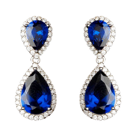 Rhodium Sapphire Teardrop CZ Bridal Wedding Earrings 9729