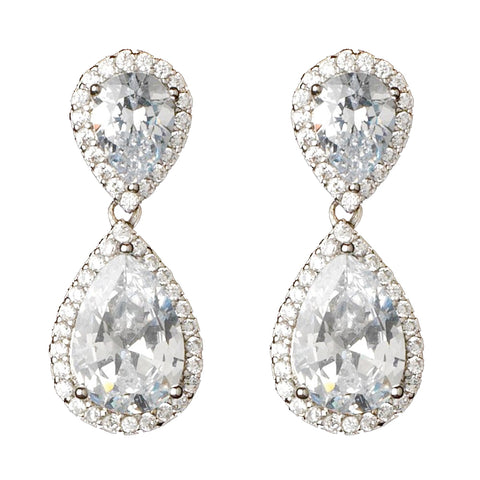 Rhodium Silver Teardrop CZ Bridal Wedding Earrings 9729