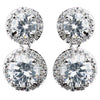 Rhodium Clear Double Pave Round CZ Drop Bridal Wedding Earrings 9730