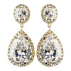 Gold Clear Large Teardrop CZ Crystal Drop Bridal Wedding Earrings 9737