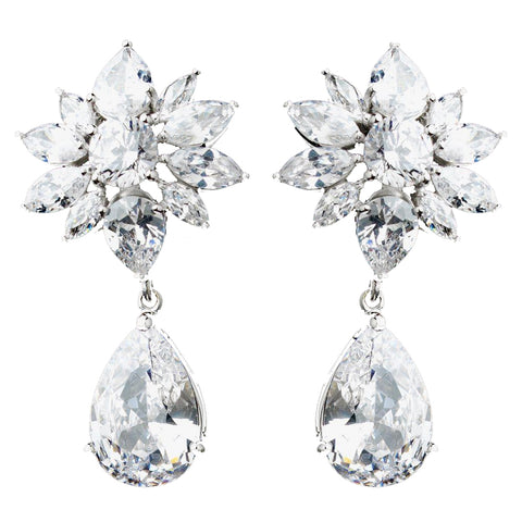 Rhodium Clear Teardrop CZ Drop Bridal Wedding Earrings 9738