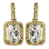 Gold Clear Radiant Emerald Cut CZ Crystal Drop Bridal Wedding Earrings 9744