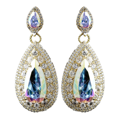 Gold AB Teardrop CZ Drop Bridal Wedding Earrings 9798