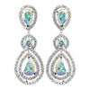 Rhodium AB Teardrop & Round CZ Dangle Bridal Wedding Earrings