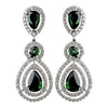 Rhodium Emerald Teardrop & Round CZ Dangle Bridal Wedding Earrings