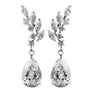 Rhodium Clear Teardrop CZ Drop Bridal Wedding Earrings