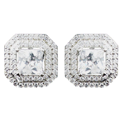 Rhodium Clear Princess CZ Stud Bridal Wedding Earrings 9805