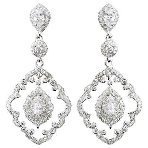 Rhodium Clear CZ Teardrop Dangle Bridal Wedding Earrings 9806