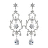 Rhodium Clear Teardrop CZ Flower Chandelier Bridal Wedding Earrings