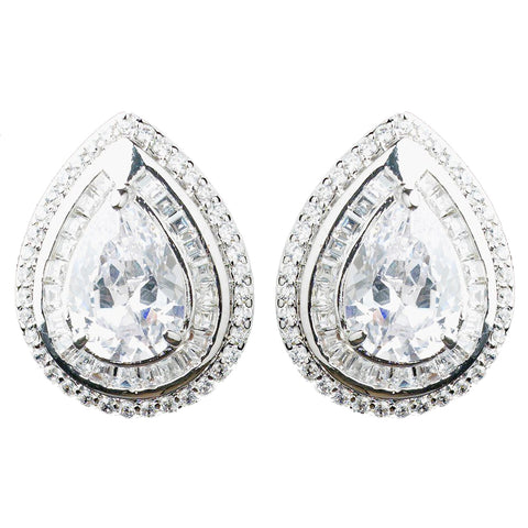 Rhodium Clear Large CZ Teardrop Stud Bridal Wedding Earrings 9857