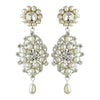 Antique Rhodium Silver Clear Rhinestone & Freshwater Pearl Accent Drop Bridal Wedding Earrings 9862