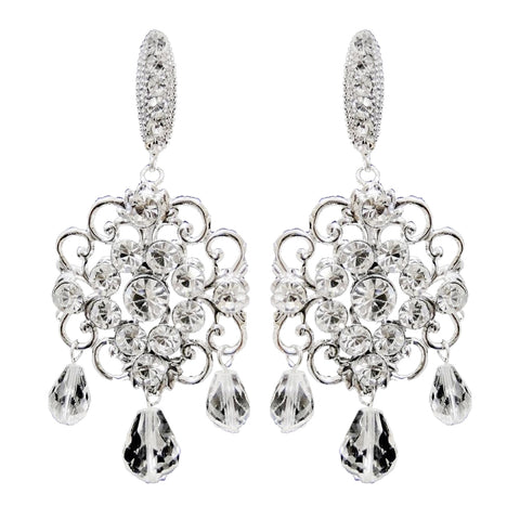 Antique Rhodium Silver Clear Swarovski Crystal Bead & Rhinestone Bridal Wedding Earrings 9863