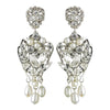 Antique Rhodium Silver Clear Rhinestone & Freshwater Pearl Accent Drop Bridal Wedding Earrings 9864