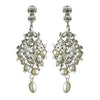 Antique Rhodium Silver Clear Rhinestone & Freshwater Pearl Accent Bridal Wedding Earrings 9865