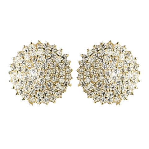 Gold Clear CZ Crystal Round Stud Bridal Wedding Earrings 9966