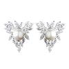 Antique Silver CZ Crystal Marquise & Diamond White Pearl Bridal Wedding Earrings 9967