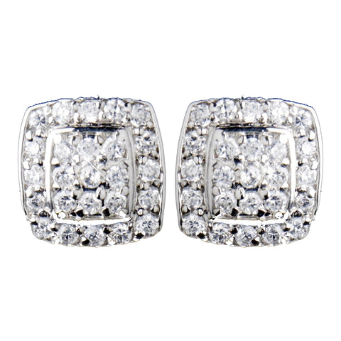 Solid 925 Sterling Silver Pave Square CZ Crystal Bridal Wedding Earrings 9989