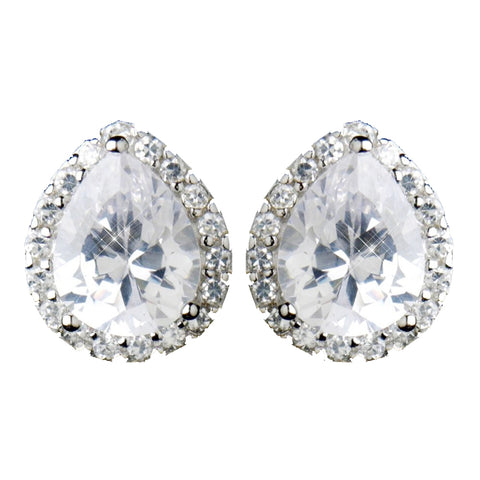 Solid 925 Sterling Silver CZ Crystal Teardrop Bridal Wedding Earrings 9990