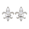Solid 925 Sterling Silver CZ Crystal Fleur De Lis Stud Bridal Wedding Earrings 9991