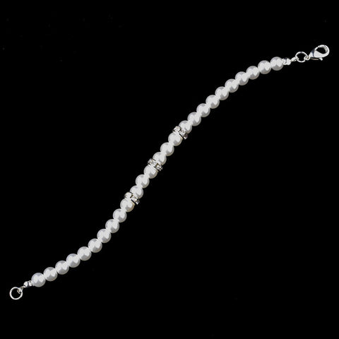 Silver White Pearl & Clear Rhinestone Bridal Wedding Bracelet 10005
