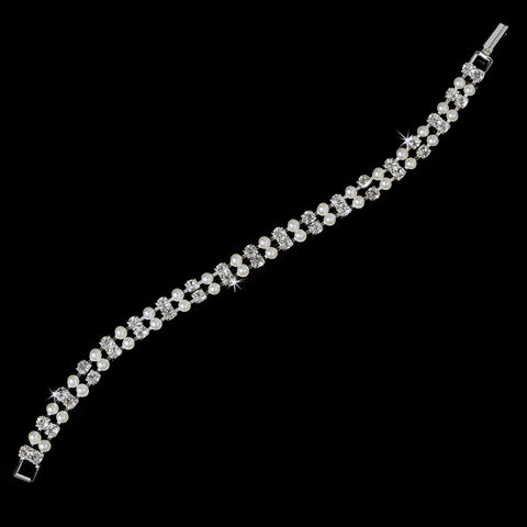Pretty Pearl & Rhinestone Crystal Bridal Wedding Bracelet B 10119