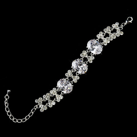 Silver Clear Oval CZ Crystal & Rhinestone Bridal Wedding Clasp Bridal Wedding Bracelet 10588
