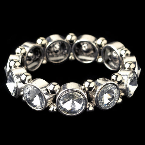 Silver Clear Gemstone Stretch Bridal Wedding Bracelet