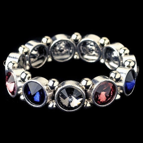 Silver Multi Color Gemstone Stretch Bridal Wedding Bracelet