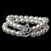 Antique Rhodium Silver Rhinestone & Ivory Pearl Rose Stretch Bridal Wedding Bracelet 14159