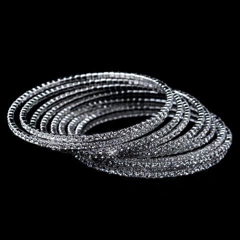 Silver Clear Rhinestone Bangle Bridal Wedding Bracelet 1426