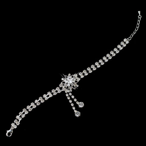 Kim Kardashian Inspired Rhinestone Flower Dangle Bridal Wedding Bracelet in Silver 1539