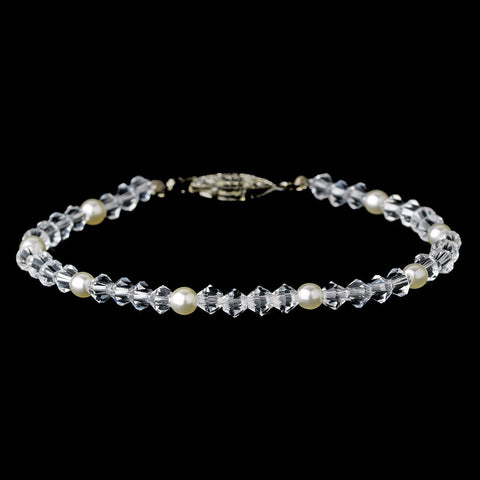 Ivory Pearl Bridal Wedding Bracelet with Rhinestone Accents B 213