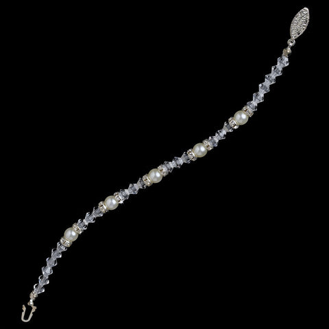 Silver Ivory Pearl & Crystal Bridal Wedding Bracelet B 216