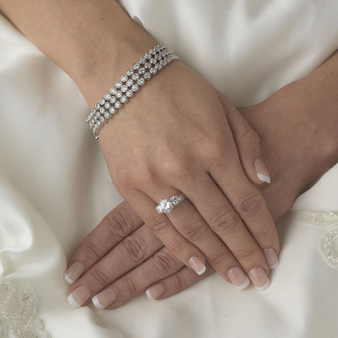 Chic Silver 3 Strand Bezel Set Cubic Zirconia Bridal Wedding Bracelet 2517