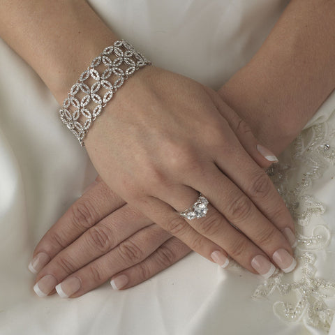 Gorgeous Silver Clear Cubic Zirconia Bridal Wedding Bracelet 2666