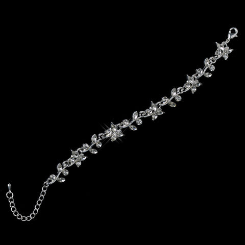 Silver Clear Rhinestone Floral Butterfly Bridal Wedding Bracelet 2876