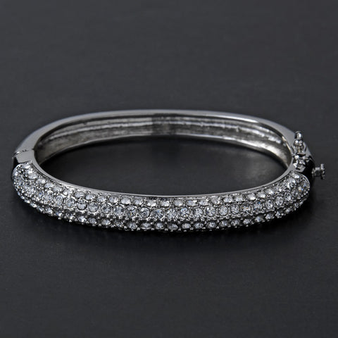 Classy Silver Clear Rhinestone Bangle Bridal Wedding Bracelet 3107